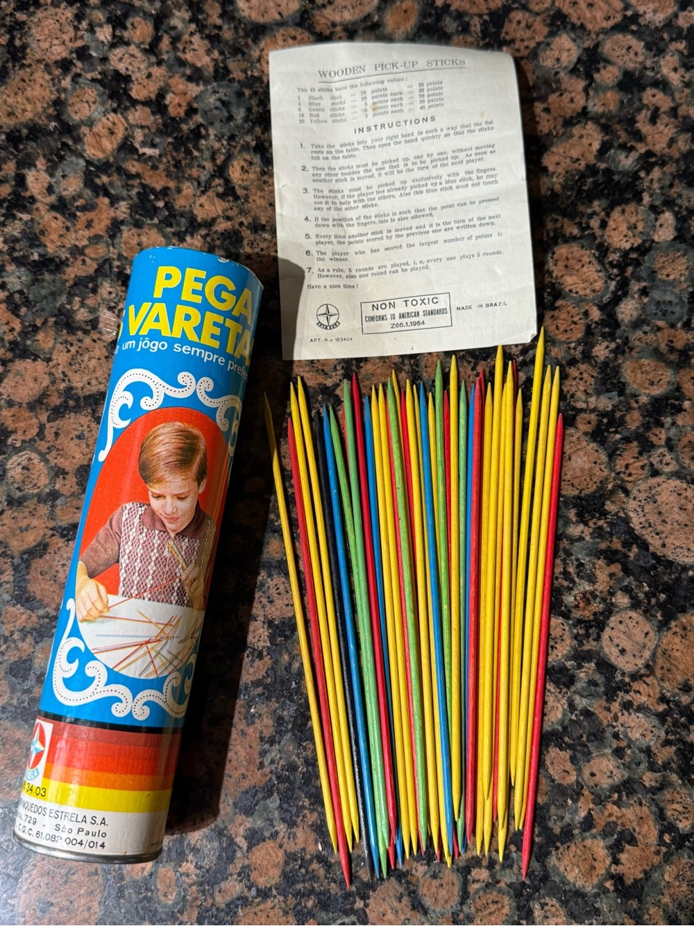 Vintage 1970s Estrela Pega Varetas Wooden Pick Up Sticks Game - Rare Brazil Impo